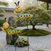 Set of 2 green and blue caterpillar garden stakes