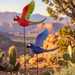 Set of 2 yellow and green flying parrot garden stakes