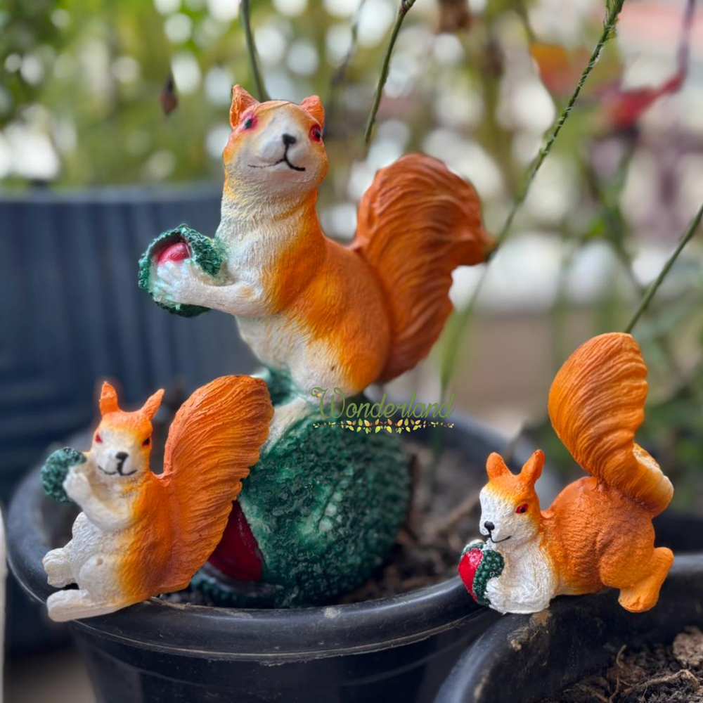 Set of 3 Resin Squirrel Figures Holding Acorns - Garden & Home Decor