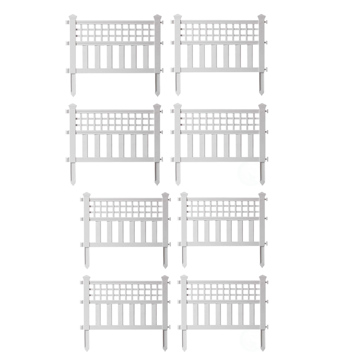 Wonderland (set of 8) 23 inch tall Decorative White Resin Garden Fence Panels|15.7 feet coverage  Weather-Resistant No-Dig Plastic Picket Edging for Flower Beds, Lawns, and Pathways