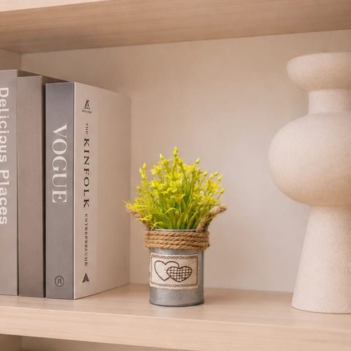 Metal Pot-Yellow-with Artificial Plant Attached for Home Decor