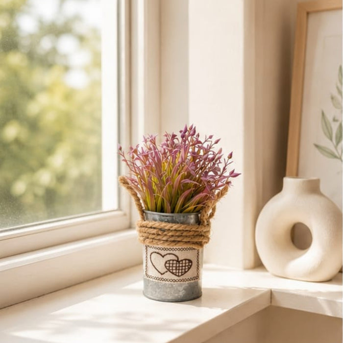 Metal Pot-Light Purple- with Artificial Plant Attached for Home Decor