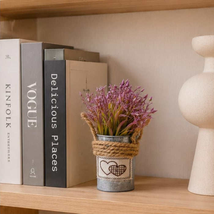Metal Pot-Light Purple- with Artificial Plant Attached for Home Decor