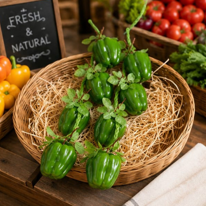 Pack of 2 Artificial Green Bell Pepper/ Capsicum  Hanging Strings – Realistic Faux Vegetable Garlands for Kitchen, Farmhouse Decor, and Photography Props