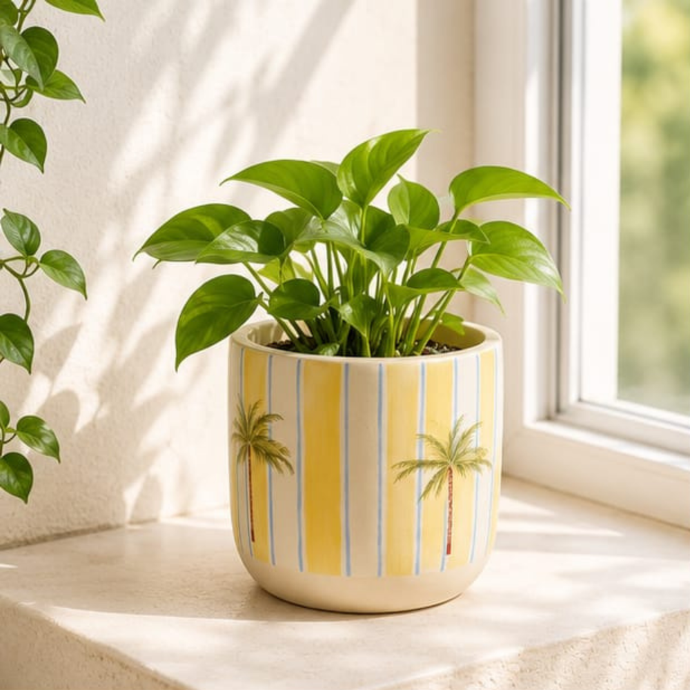 Hand-Painted Terracotta Palm Planter