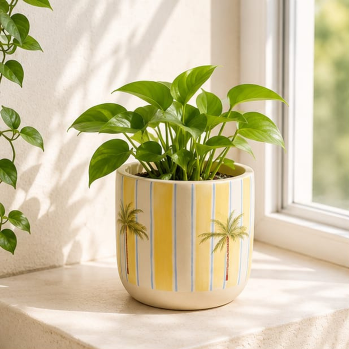 Hand-Painted Terracotta Palm Planter