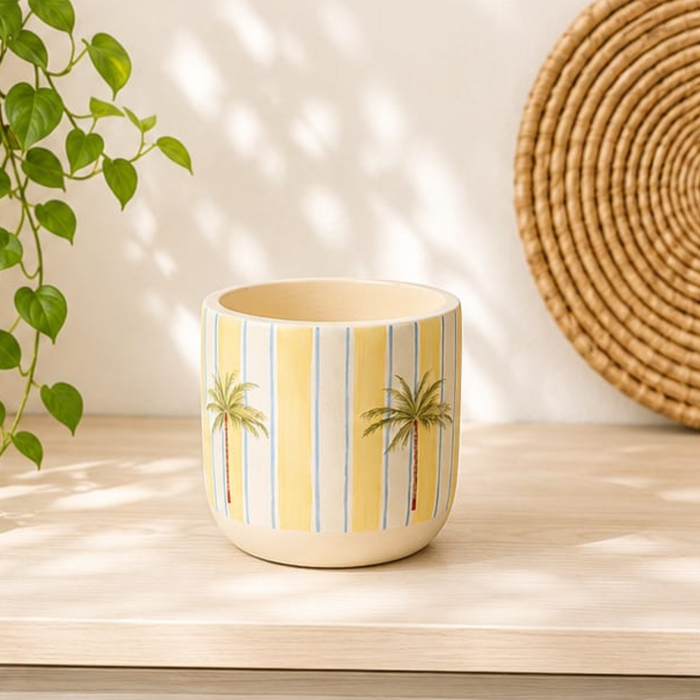 Hand-Painted Terracotta Palm Planter