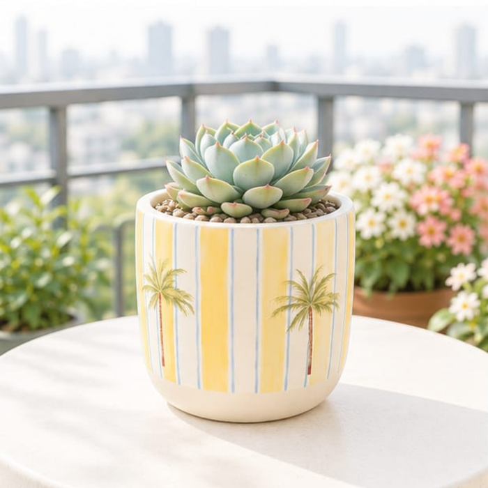Hand-Painted Terracotta Palm Planter