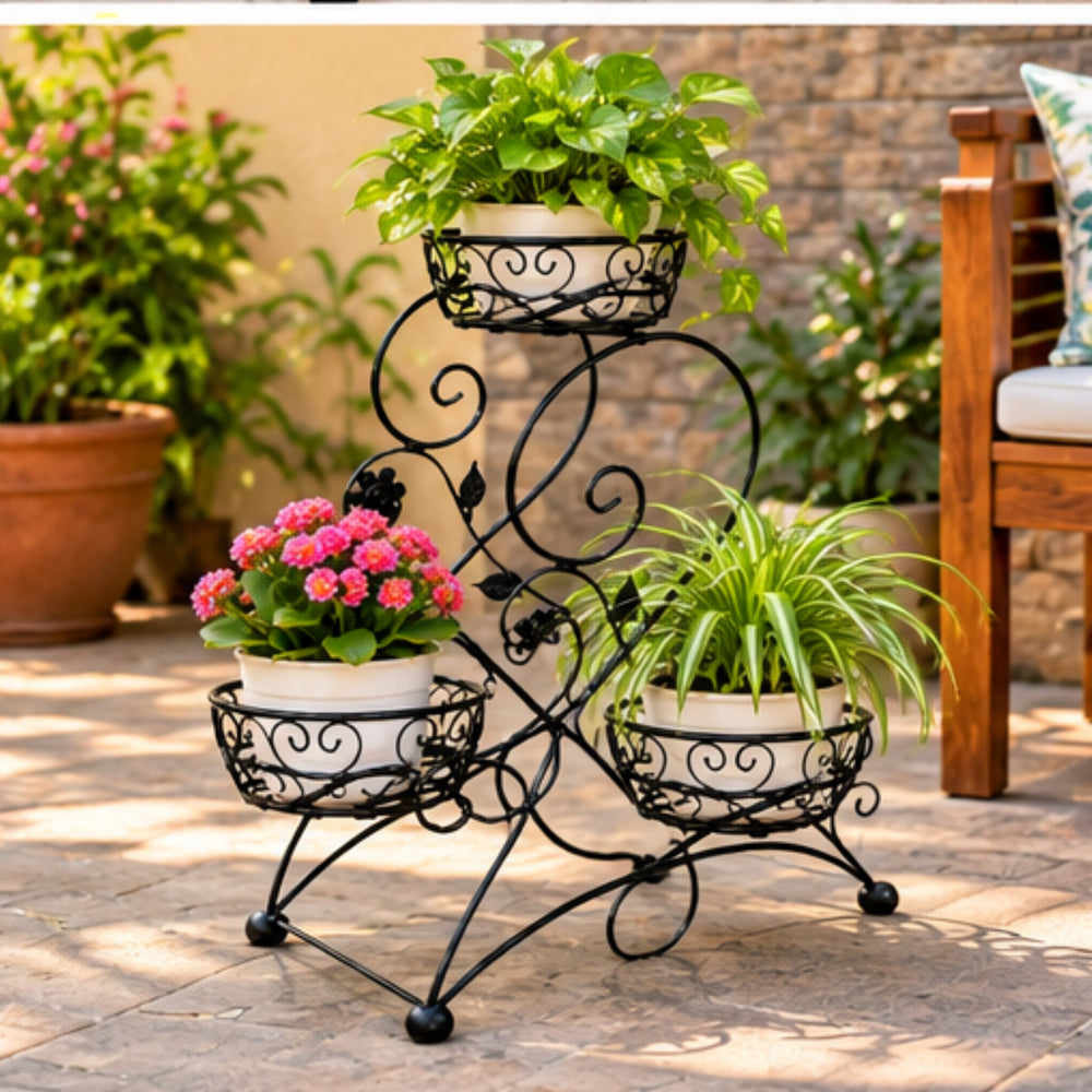 3-Tier Black Metal Plant Stand