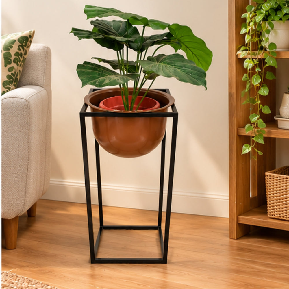 Metal Plant Pot with Black Stand for Home Decoration