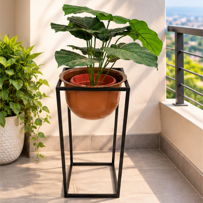 Metal Plant Pot with Black Stand for Home Decoration