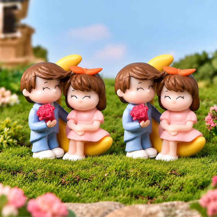 Miniature Toys - Set of 2 Big Moon Couple (Fairy garden accessories)