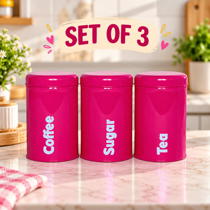 Tea Coffee Sugar Canisters Kitchen: Set of 3 (Red)