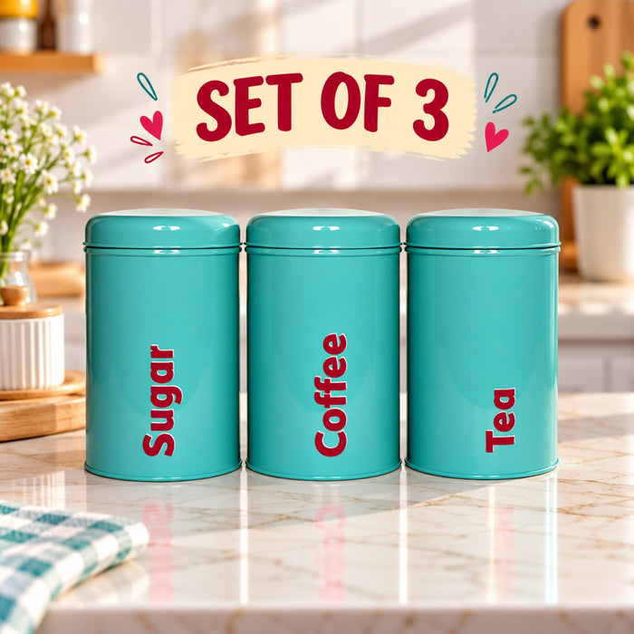 Tea Coffee Sugar Canisters Kitchen: Set of 3(Blue)