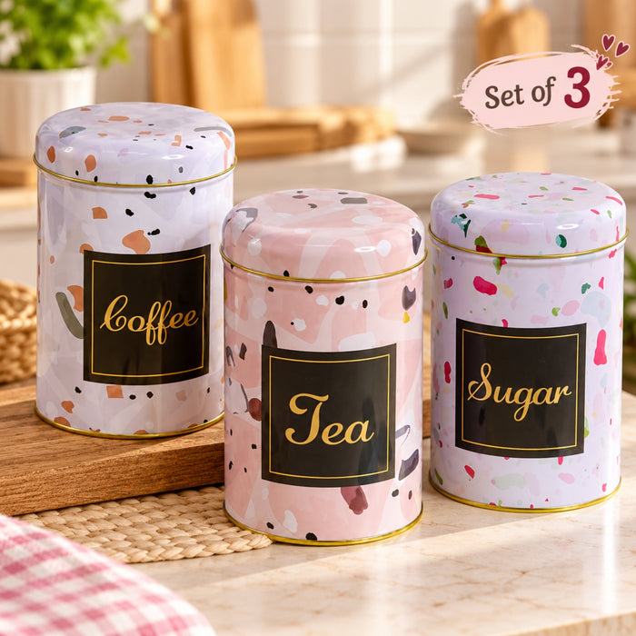 (Set of 3) Floral print Tea, coffee and sugar storage container