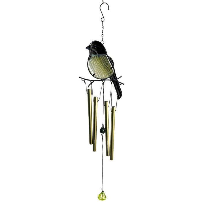 Wonderland Decorative Green Glass Bird and Metal Tube Wind Chime for Garden Decor