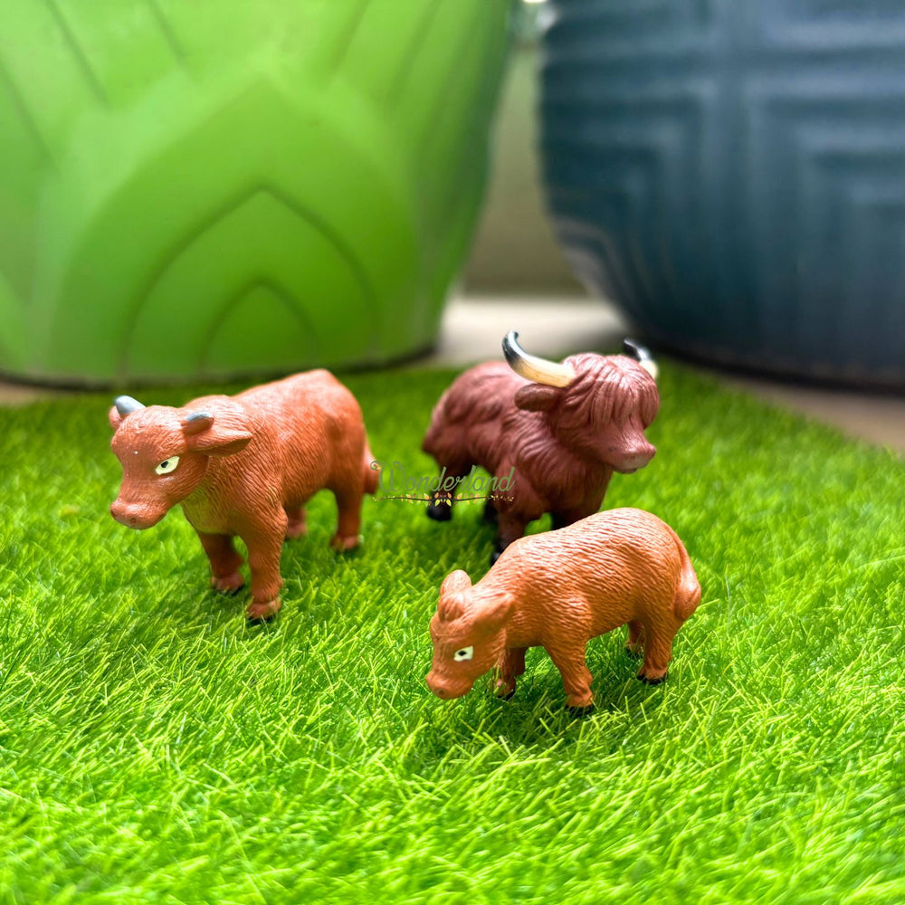 Wonderland Set of 3 OX Figures| Animal Miniature Fairy Garden Accessory| Resin mini Charm for Garden, DIY Craft, Dollhouse