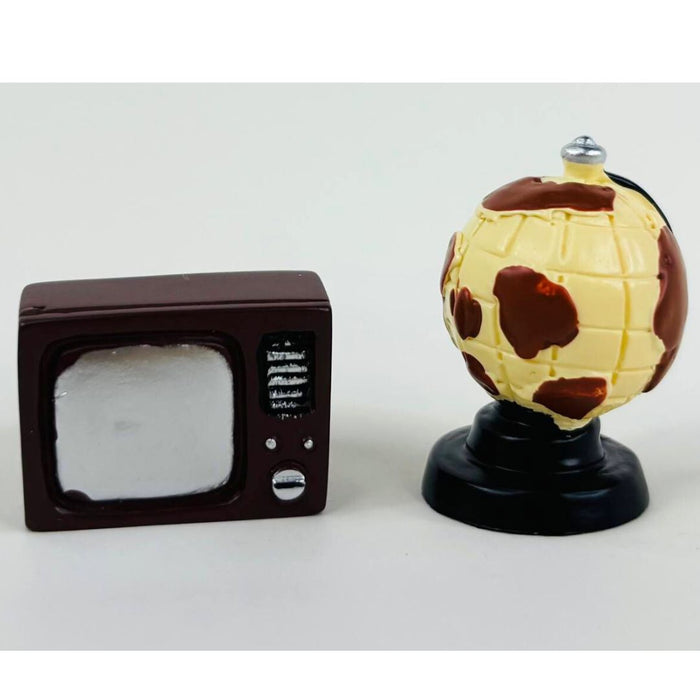 Wonderland 2-Pack Miniature Dollhouse Accessories: Retro TV & Vintage Globe Set