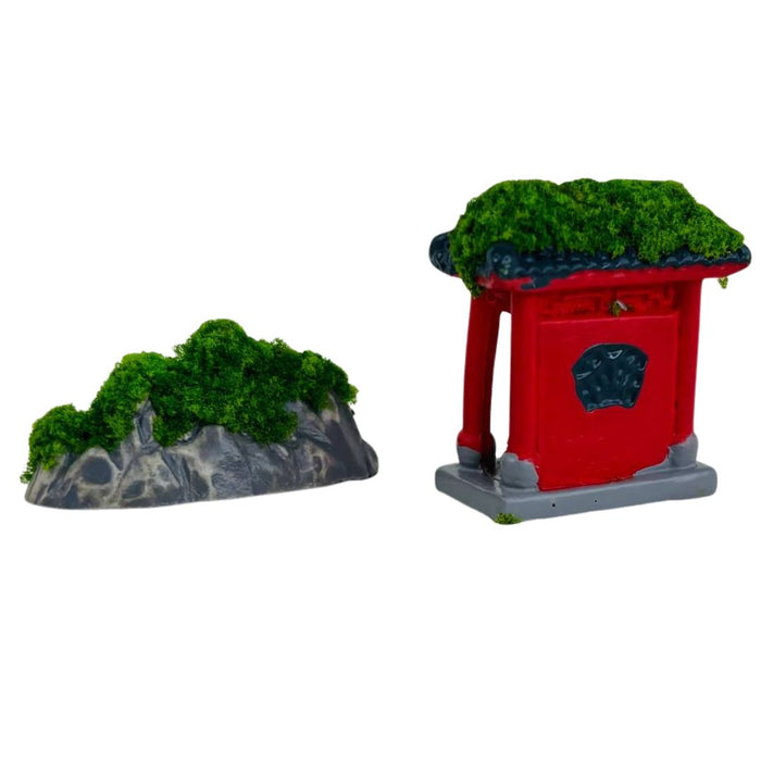 Wonderland set of 2- Mini Figurine: Traditional Asian-Inspired Dwelling| Lanscape miniature for DollHouse, DIY Craft Emblishments