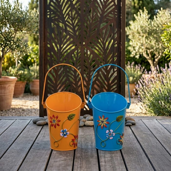 Blue and Yellow Half Moon Bucket with Handle