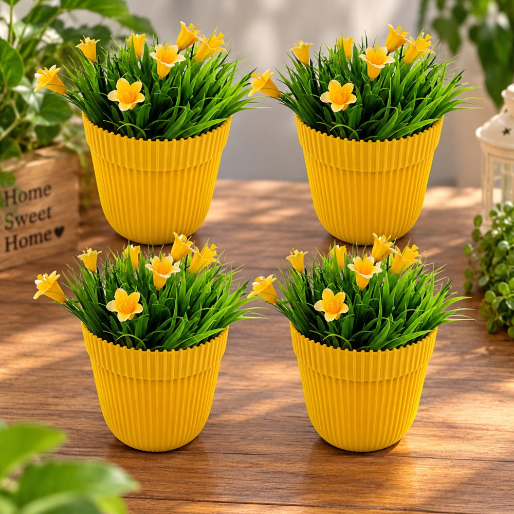 (Set of 4 Yellow French Plastic Garden Pot
