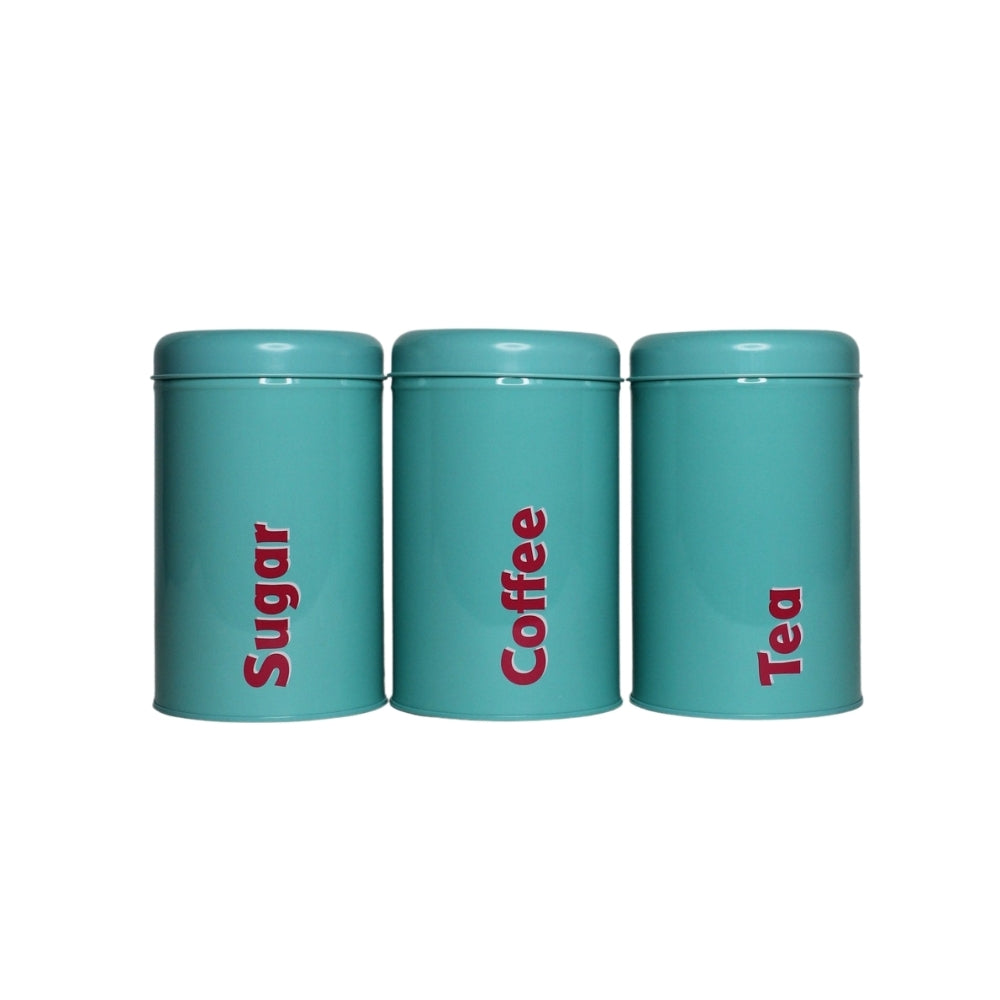 Wonderland Tea Coffee Sugar Canisters Kitchen: Set of Nested Food Canister Containers Cream White Metal Jars with Airtight (Sea Gree)