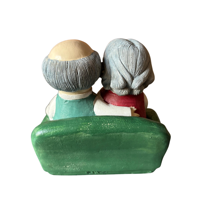 Wonderland Handcrafted Elderly Couple Figurine – "Forever Together" Loving Grandparents Statue on Green Sofa – Romantic Anniversary & Home Decor Gift-5.2x3.6x5.2 inch