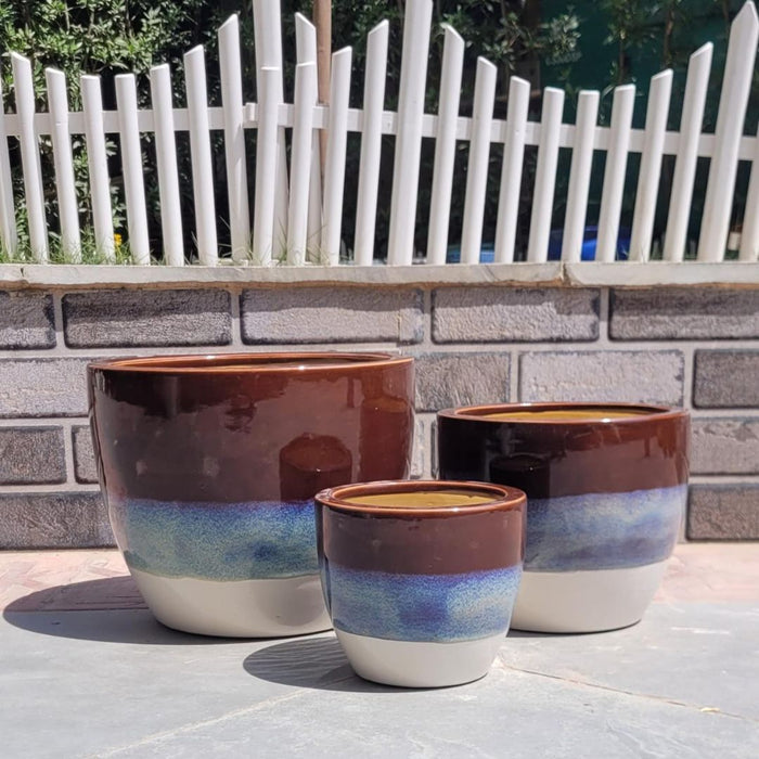 Wonderland Set of 3 stripped Imported ceramic pots for exterior/ Outdoor