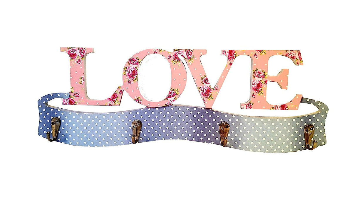 Vintage Floral Love Wall Hanging Key Holder Box with Door