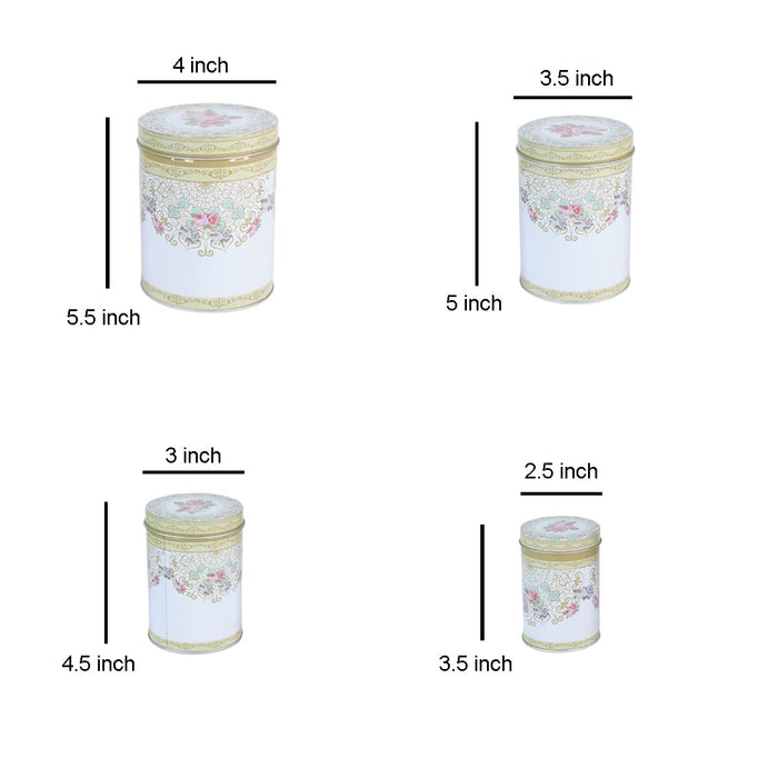 (Set of 4) Airtight Kitchen Home Decor Metal Floral Tin Storage Box Home Accessories
