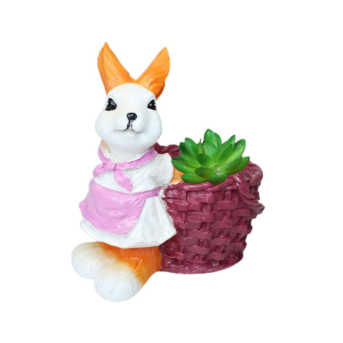 Bunny with Basket Planter Resin Pot