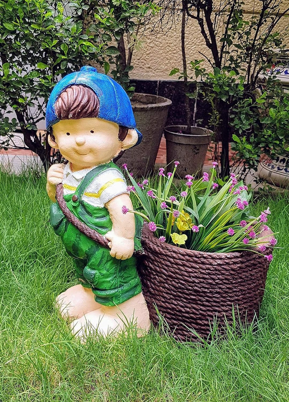 (Set of 2)  Standing Girl & Boy Planter for Home and Garden Decor