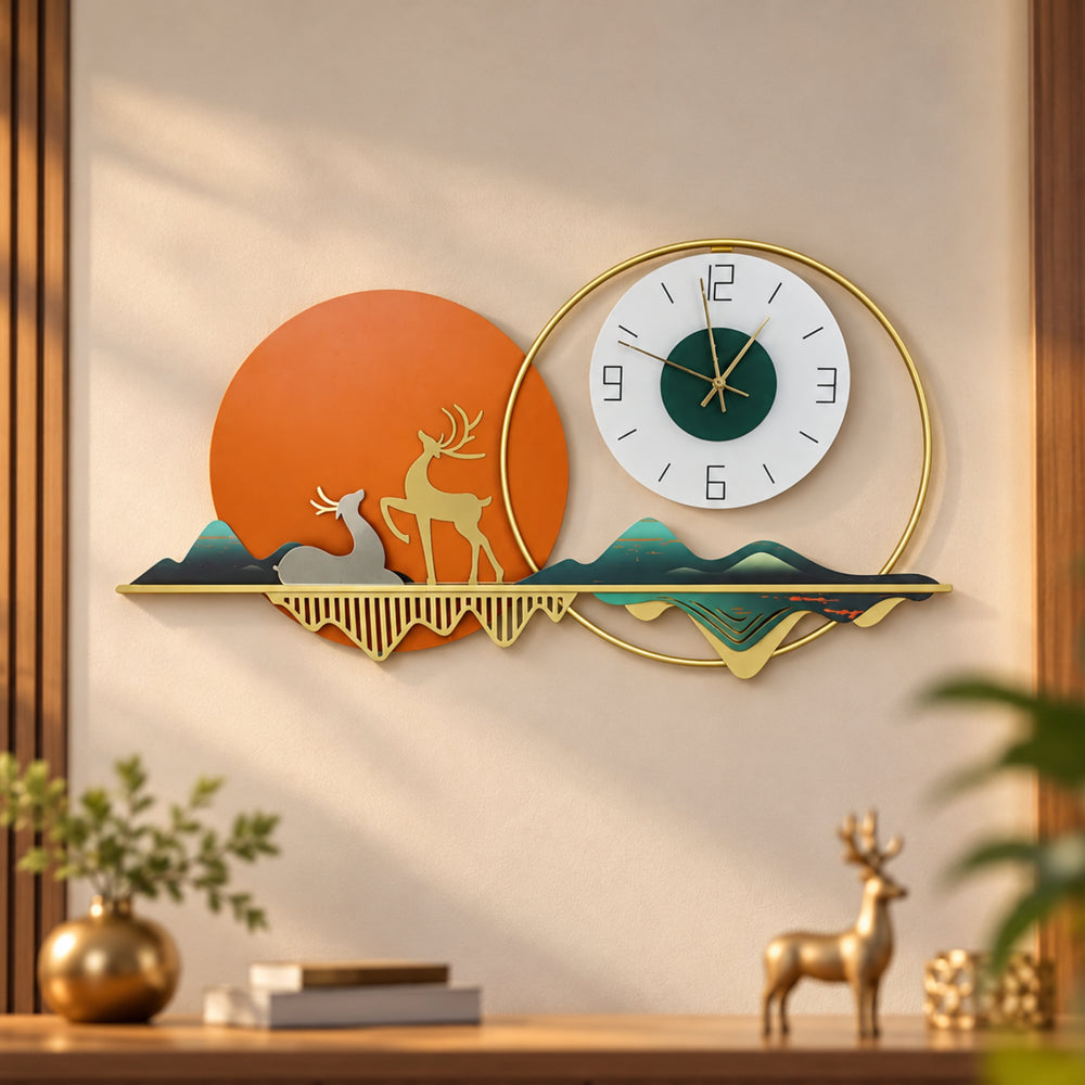 Wall Decor - Luxury Deer Sunrise Wall Clock