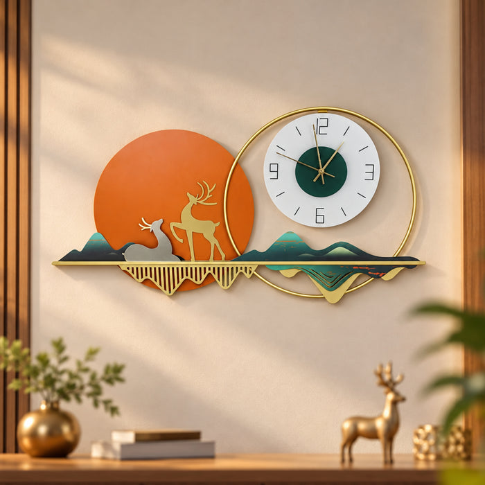 Wall Decor - Luxury Deer Sunrise Wall Clock