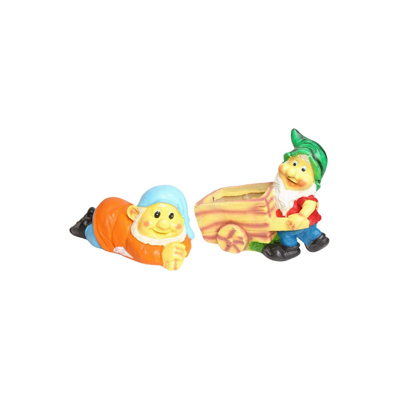 SET of 2 (Combo) Gnome Dwarf sleeping statue and gnome pushing cart planter for home décor, garden decoration