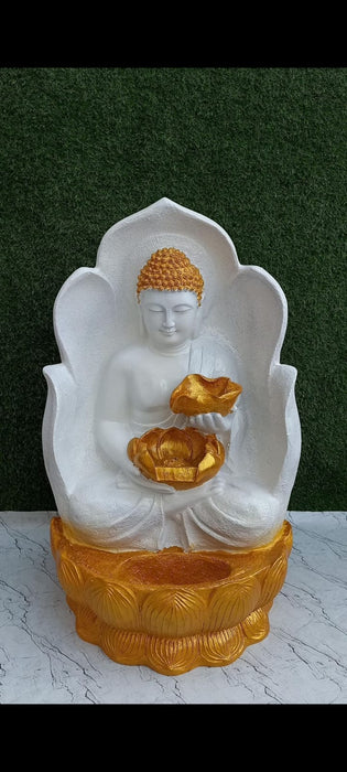 Wonderland Leaf Buddha Antique White & Gold  Fiber Glass Indoor Fountain