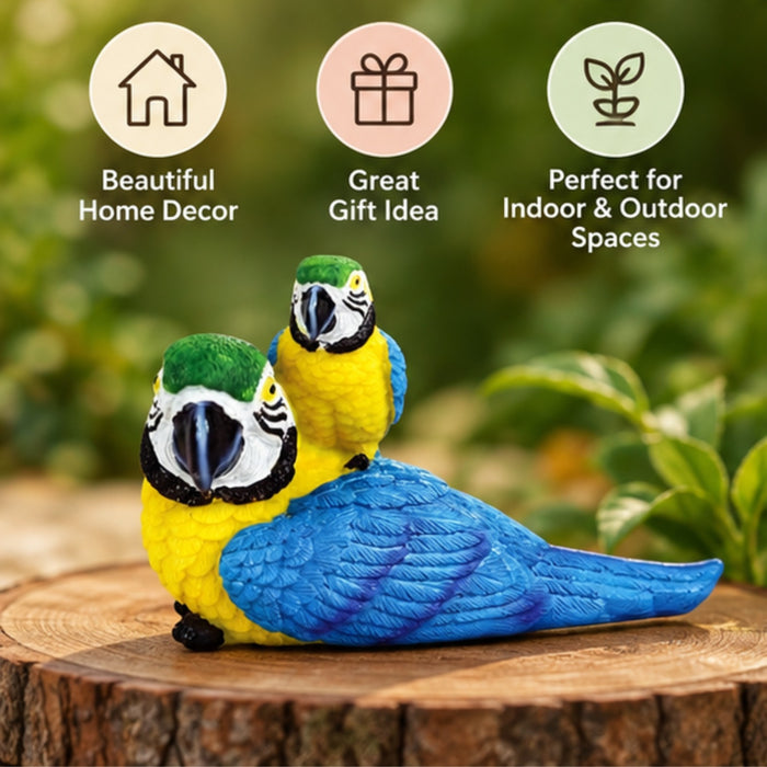 Tropical Blue and Gold Macaw Parrot Figurine – Decorative Exotic Bird Couple Statue