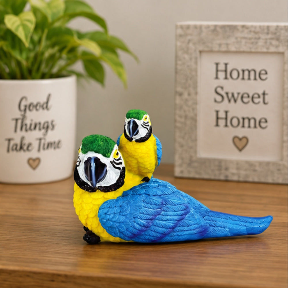 Tropical Blue and Gold Macaw Parrot Figurine – Decorative Exotic Bird Couple Statue