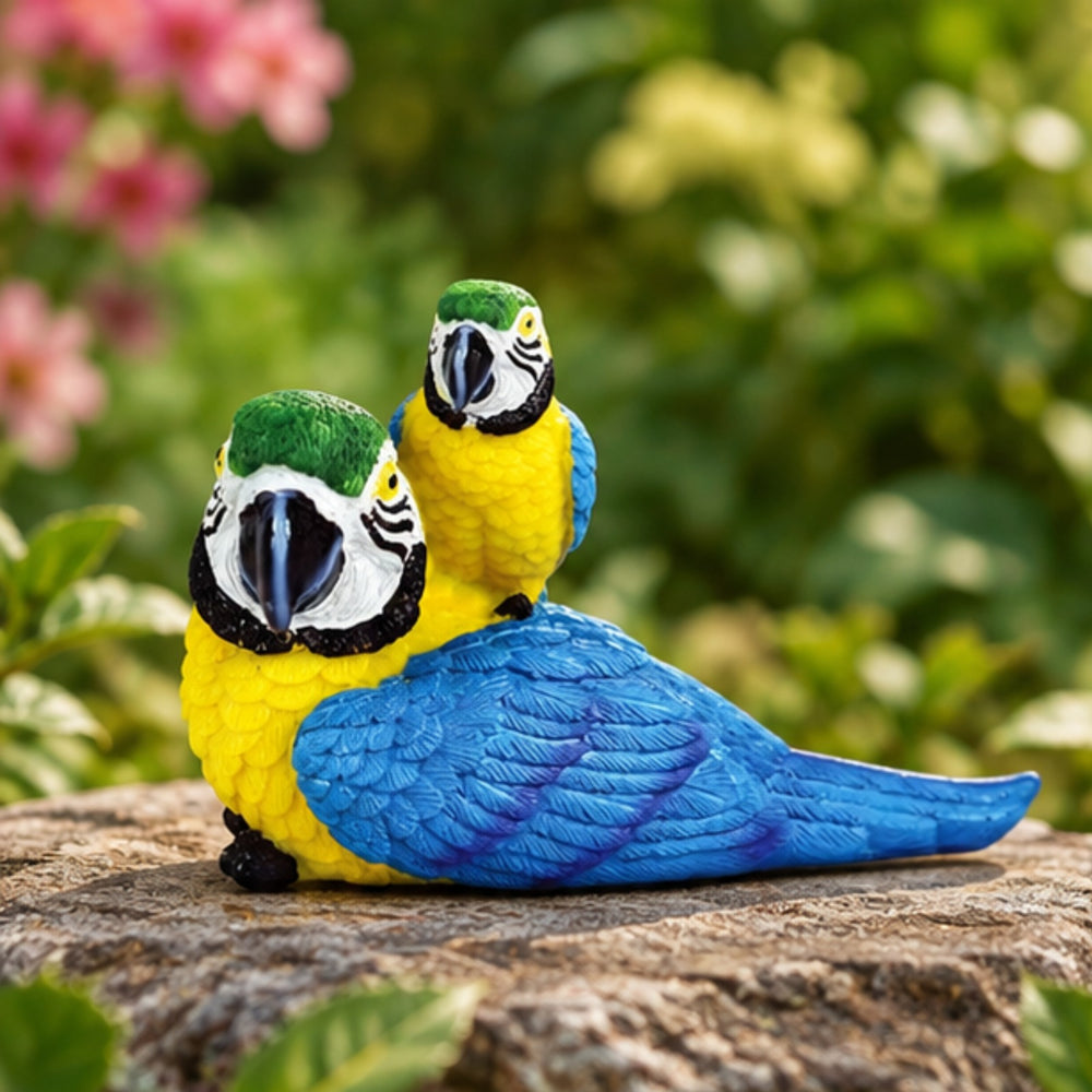 Tropical Blue and Gold Macaw Parrot Figurine – Decorative Exotic Bird Couple Statue