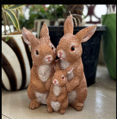 Rabbit family statue For Garden Décor - White, Light Brown, Dark Brown- Single Pc