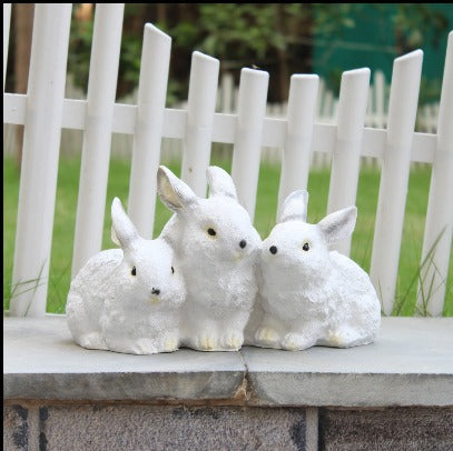 Resin Three Joint Rabbits for Garden Decoration,, White, Grey, Black (Single pc)