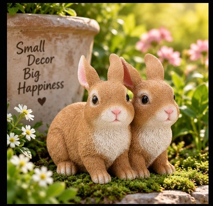 Realistic Double White Joint Bunny Figurine