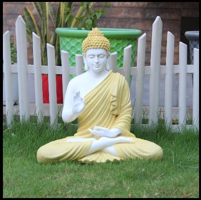 14 inches Ashirvad Avastha Buddha Resin Statue, (Beige) showpiece, Gift