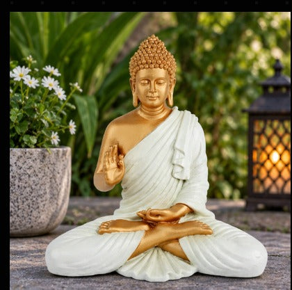 14 inches Ashirvad Avastha Buddha Resin Statue, (Beige) showpiece, Gift