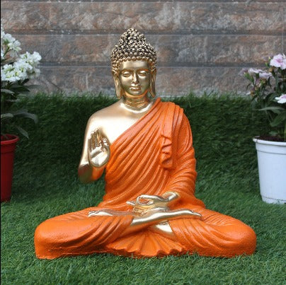14 inches Ashirvad Avastha Buddha Resin Statue, (Beige) showpiece, Gift