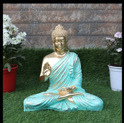 14 inches Ashirvad Avastha Buddha Resin Statue, (Beige) showpiece, Gift