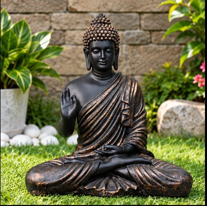 14 inches Ashirvad Avastha Buddha Resin Statue, (Beige) showpiece, Gift
