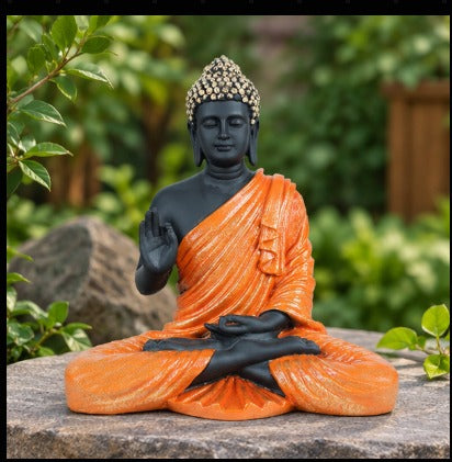 14 inches Ashirvad Avastha Buddha Resin Statue, (Beige) showpiece, Gift