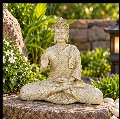 14 inches Ashirvad Avastha Buddha Resin Statue, (Beige) showpiece, Gift