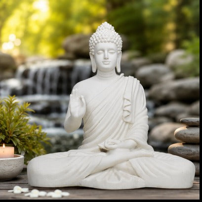 14 inches Ashirvad Avastha Buddha Resin Statue, (Beige) showpiece, Gift